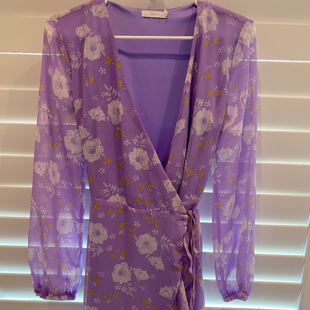 Lush Purple Floral Wrap Dress